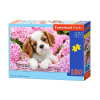  Puzzle 180 darab Pup in Pink Flowers