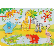 Puzzle Montessori fa ki-berakó fogantyús puzzle - Afrikai állatok puzzle, kirakós