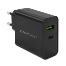 Qoltec 52378 Super Quick 1x USB Type-C / 1x USB Type-A Hálózati töltő - Fekete (45W) mobiltelefon kellék