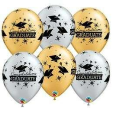 Qualatex 11 inch-es Congratulations Graduate Caps Silver and Gold Ballagási Latex Lufi party kellék