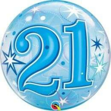 Qualatex 21-es Blue Starburst Sparkle Szülinapi Buborék Lufi, 56 cm party kellék