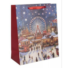 Qx Ajándéktasak karácsonyi vásár mintával - 18 x 23 cm ajándéktasak