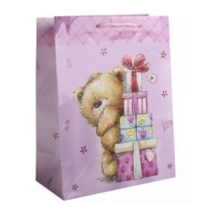 Qx Ajándéktasak maci mintával, 26 x 32 cm - Rózsaszín party kellék