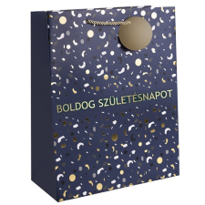 Qx Dísztasak matt 18x23 cm kék/arany Boldog születésnapot felirattal ajándéktasak