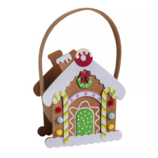 Qx Mézeskalács ház formájú szütyő, filc - 16 x 17 cm party kellék