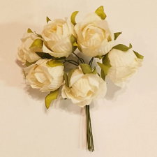 Qx Rózsa pick bimbós 6 fej 2,5cm tört fehér dekorációs kellék