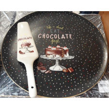 R2S Chocolate porcelán tortatál 32 cm+lapát (pöttyös), 153285 tányér és evőeszköz