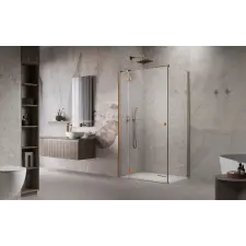 Radaway Essenza Brushed Copper ?KDJ szögletes ?szálcsiszolt réz zuhanykabin 80x80 jobbos átlátszó kád, zuhanykabin