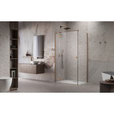Radaway Essenza Brushed Copper ?KDJ szögletes ?szálcsiszolt réz zuhanykabin 90x110 balos átlátszó kád, zuhanykabin