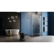 Radaway Essenza Pro Black KDJ szögletes fekete zuhanykabin 90x80 átlátszó jobbos kád, zuhanykabin