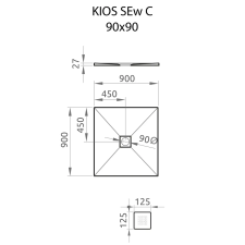 Radaway Kios SEw C szögletes lapos zuhanytálca 90x90 fehér, ajándék szifonnal kád, zuhanykabin