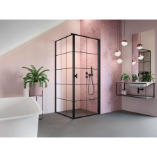 Radaway Nes Black KDJ I Factory szögletes fekete zuhanykabin 100x90 átlátszó jobbos kád, zuhanykabin