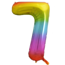 Rainbow, Szivárvány 7-es szám fólia lufi 85 cm party kellék