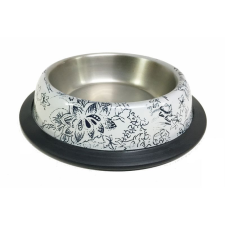 Raintech Tál Fém Etető Gumi Peremmel, Virágos Mintával, 0,9l / 17cm kutyatál