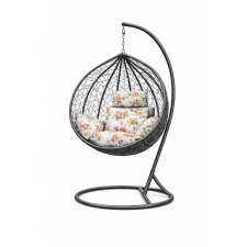 ramiz Sötét szürke rattan hatású függőfotel rózsa mintás ülőpárnával kerti bútor