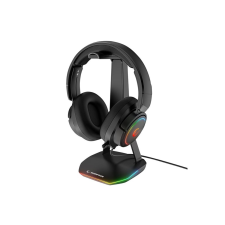 RAMPAGE Fejhallgató állvány - TOWER T14 (fekete, műanyag, USB HUB, RGB) fejhallgató állvány