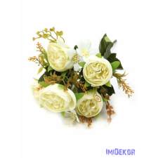  Ranunculus selyem csokor díszítőkkel 28cm - Törtfehér dekoráció