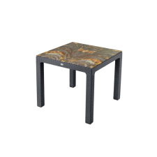  Rattan Asztal Színesüveggel antracit színű 90x90 cm kerti bútor