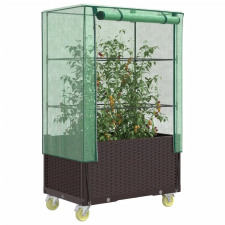  Rattan megjelenésű magaságyás borítással/kerékkel 80x50x182 cm kerti tárolás