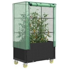 Rattan megjelenésű magaságyás borítással/kerékkel 80x50x182 cm kerti tárolás