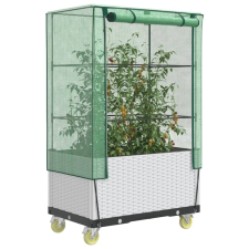  Rattan megjelenésű magaságyás borítással/kerékkel 80x50x182 cm kerti tárolás