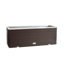 Rattan Polirattan virágtartó láda 108x39x43 cm növénytartó kaspó sötétbarna kerti dekoráció
