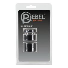 Rebel Rebel Ball - pénisz-, heregyűrű és nyújtó szett - (fekete) péniszgyűrű