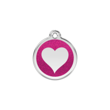 Red Dingo Csillámos Rozsdamentes szív mintás acél biléta hot pink nyakörv, póráz, hám kutyáknak