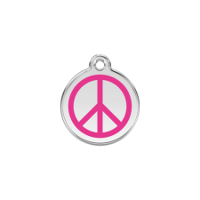 Red Dingo Rozsdamentes békejel mintás acél biléta hot pink nyakörv, póráz, hám kutyáknak