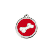 Red Dingo Rozsdamentes csont mintás acél biléta piros nyakörv, póráz, hám kutyáknak