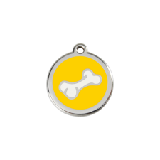 Red Dingo Rozsdamentes csont mintás acél biléta sárga nyakörv, póráz, hám kutyáknak