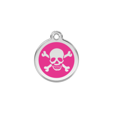 Red Dingo Rozsdamentes koponya-keresztcsont mintás acél biléta hot pink nyakörv, póráz, hám kutyáknak