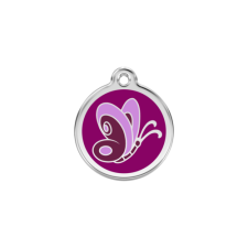 Red Dingo Rozsdamentes pillangó mintás acél biléta lila nyakörv, póráz, hám kutyáknak