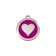 Red Dingo Rozsdamentes szív mintás acél biléta lila nyakörv, póráz, hám kutyáknak