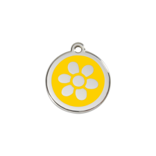 Red Dingo Rozsdamentes virág mintás acél biléta sárga nyakörv, póráz, hám kutyáknak