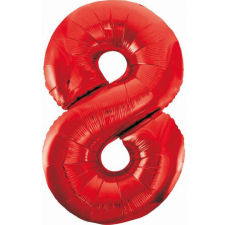 Red, Piros 8-as szám fólia lufi 85 cm party kellék