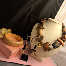  Régi iparművész fa szett, egyedi nagy és látványos ékszer szett