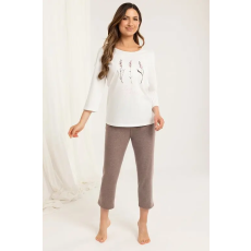 Regina Carmen, hosszú női pizsama, ekrü, nyomott mintás XL