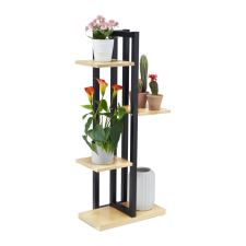 Relax Beltéri növénytartó állvány fekete-natúr virágállvány 4 polcos viráglépcső bútor