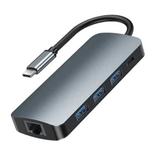 REMAX USB-C 9in1 Hub 3x USB 3.0, USB-C, RJ45, HDMI, 3.5 mm, SD/TF szürke (RU-U91) (RU-U91) hub és switch
