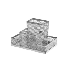 Rendszerező asztali Forofis fémhálós 15,3x10,3x10 cm ezüst fémhálós tároló