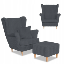  Rene Karosszék Lábtartóval, Skandináv Stílus, Family Furniture, Sötét Szürke Kordbársony bútor