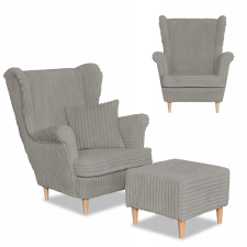  Rene Karosszék Lábtartóval, Skandináv Stílus, Family Furniture, Szürke Kordbársony bútor