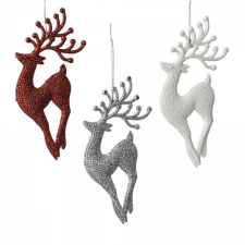  Rénszarvas akasztós glitteres 17cm dekorációs kellék