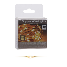  Réz drótkábeles fényfüzér 10 LED-es elemes (elemmel) extra meleg dekorációs kellék