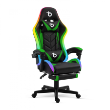 [] RGB LED-es gamer szék - karfával, párnával - fekete / zöld (BMD1115GR) forgószék