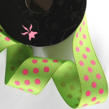 Ribbon Boutique Dekorszalag - zöld-pink pöttyös rövidáru