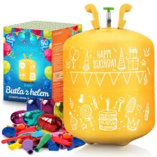 Ricokids Hélium ballon készlet, 0,42 m3-es palack, 50 színes léggömb és 60 m-es színes szalag színes csomagolásban - Ricokids party kellék