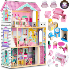 Ricokids Nagy 3 emeletes fából készült babaház lifttel és led világítással babaház