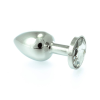 Rimba Butt Plug Small Metal With Crystal - fém, vízálló anál dildó - 7,3 cm (ezüst-átlátszó)